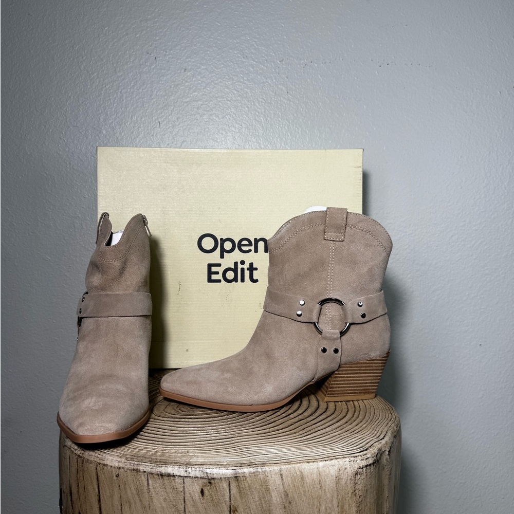 NWT Open Edit Enzo Western Flair Boots Taupe Ankle Booties